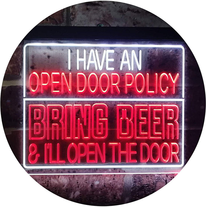 Open Door Policy Bring Beer Open Door LED Light Sign - Way Up Gifts