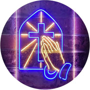 Christianity Cross Hands Praying LED Light Sign - LED Gift Works