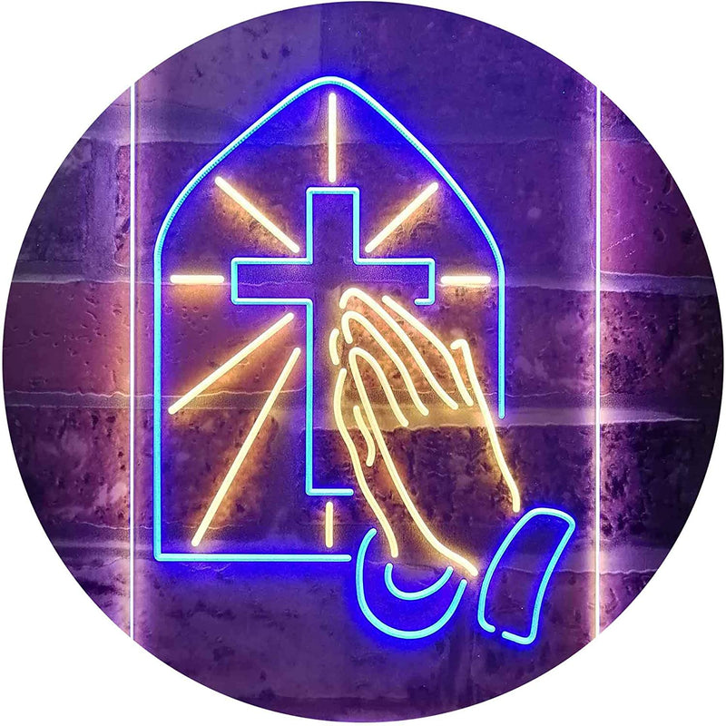 Christianity Cross Hands Praying LED Light Sign - LED Gift Works