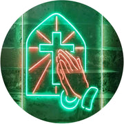 Christianity Cross Hands Praying LED Light Sign - LED Gift Works