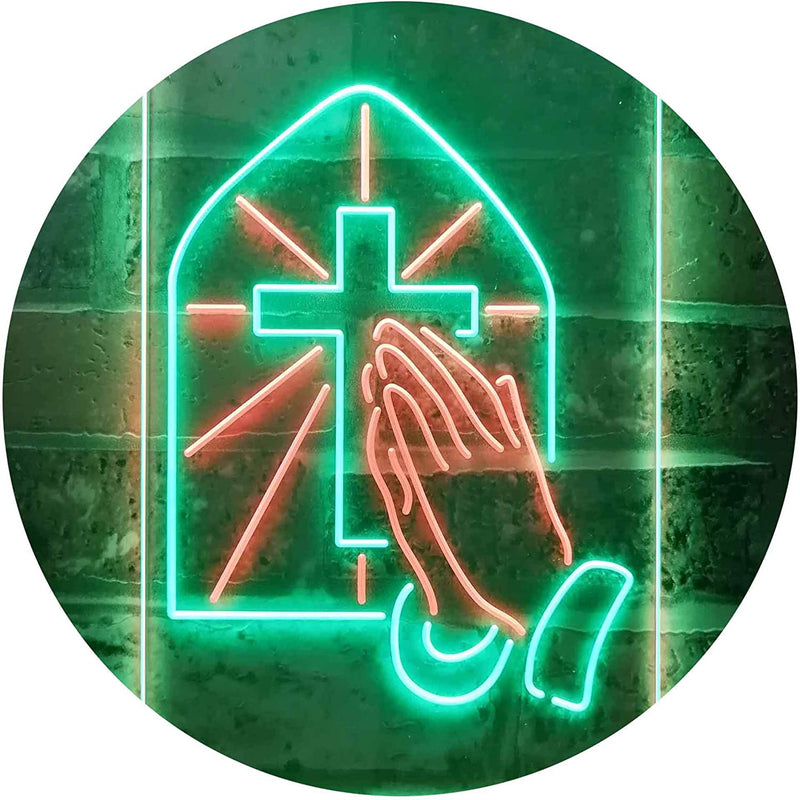 Christianity Cross Hands Praying LED Light Sign - LED Gift Works