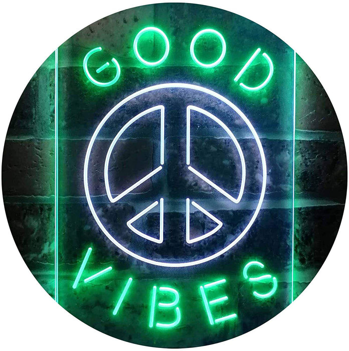 Good Vibes Peace Hippie Bedroom Decor LED Light Sign - Way Up Gifts