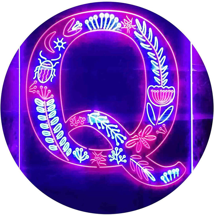 Family Name Letter Q Monogram Initial LED Light Sign - Way Up Gifts