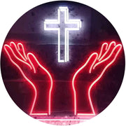 Christianity Hands Cross LED Light Sign - LED Gift Works