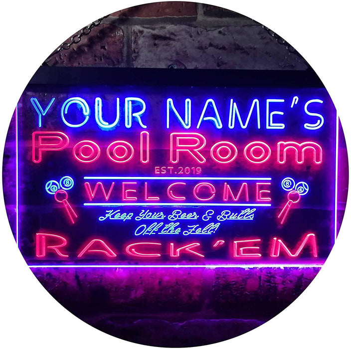 Personalized Billiards Pool Room LED Light Sign - Way Up Gifts