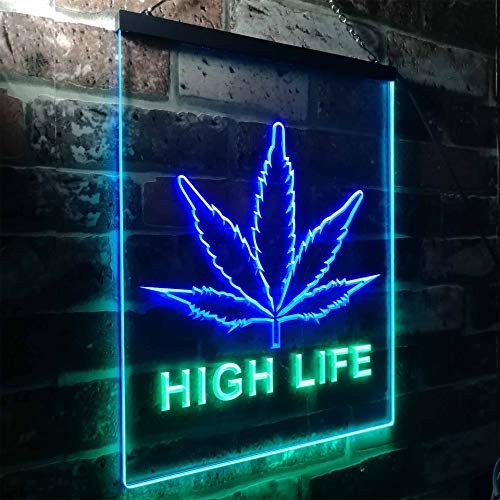Marijuana Leaf High Life LED Light Sign - LED Gift Works