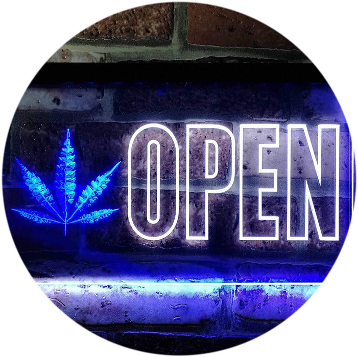 Open Medical Marijuana Leaf LED Light Sign - Way Up Gifts