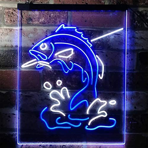Fish on Hook Fishing Bait Store Cabin Decor LED Light Sign - LED Gift Works