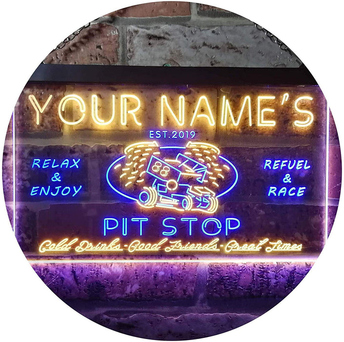 Personalized Car Racing Beer Pit Stop Bar LED Light Sign - Way Up Gifts
