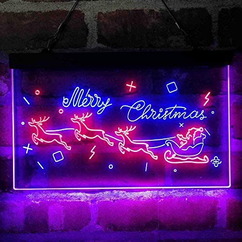 Merry Christmas Santa Claus Sleigh Reindeer LED Light Sign - Way Up Gifts