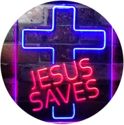 Christian Cross Jesus Saves LED Light Sign - LED Gift Works