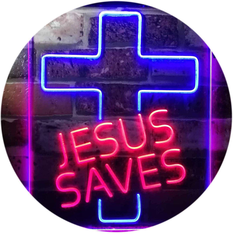 Christian Cross Jesus Saves LED Light Sign - LED Gift Works
