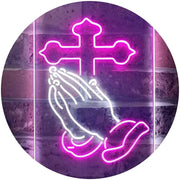 Praying Hands Cross LED Light Sign - LED Gift Works