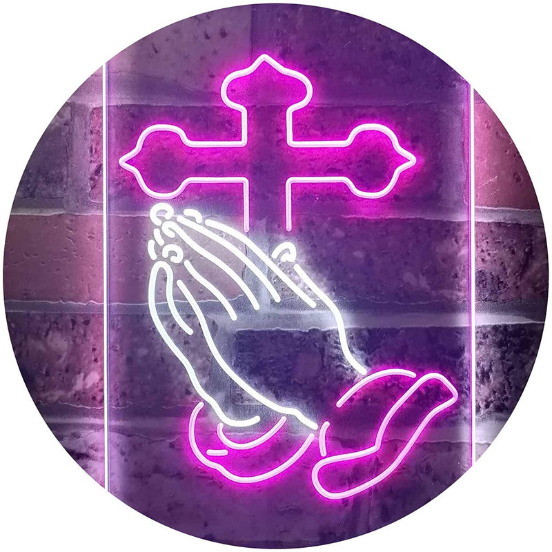 Praying Hands Cross LED Light Sign - LED Gift Works