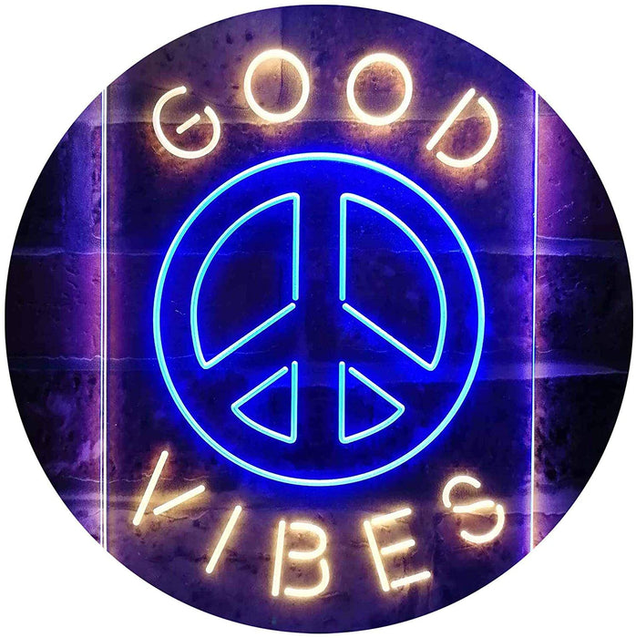 Good Vibes Peace Hippie Bedroom Decor LED Light Sign - Way Up Gifts