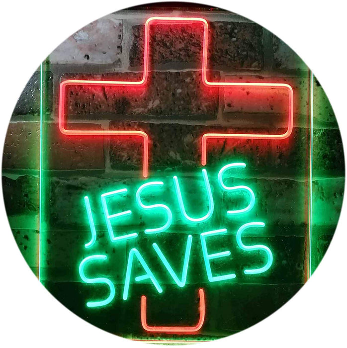 Christian Cross Jesus Saves LED Light Sign - Way Up Gifts