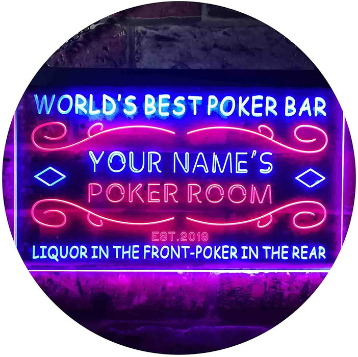 Personalized Poker Room Bar LED Light Sign - Way Up Gifts