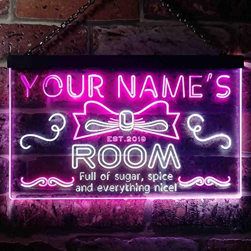 Personalized Sugar Spice Everything Nice Girl Room Decor LED Light Sign - Way Up Gifts
