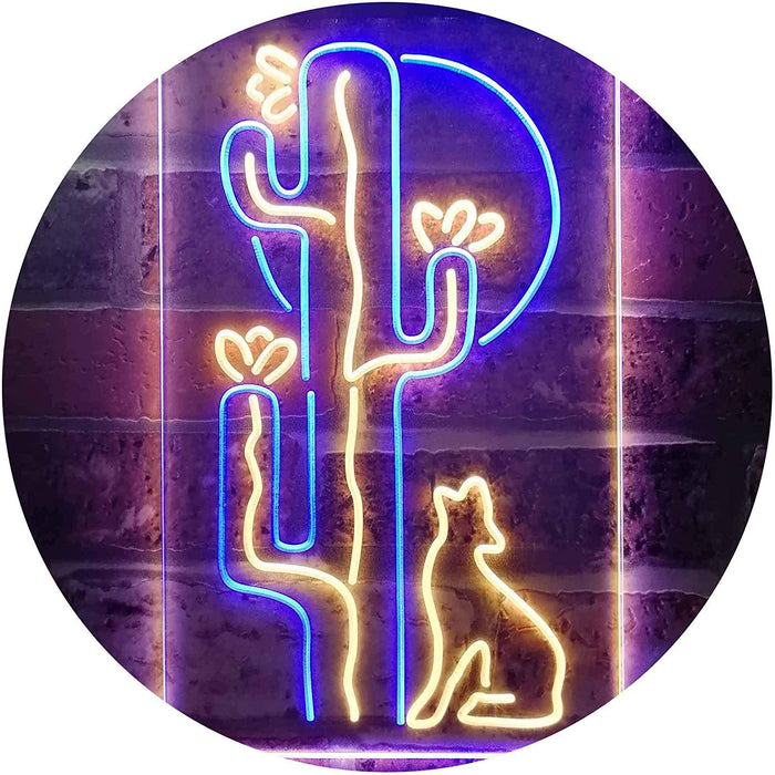 Cactus Wolf Coyote Howling Full Moon LED Light Sign - Way Up Gifts