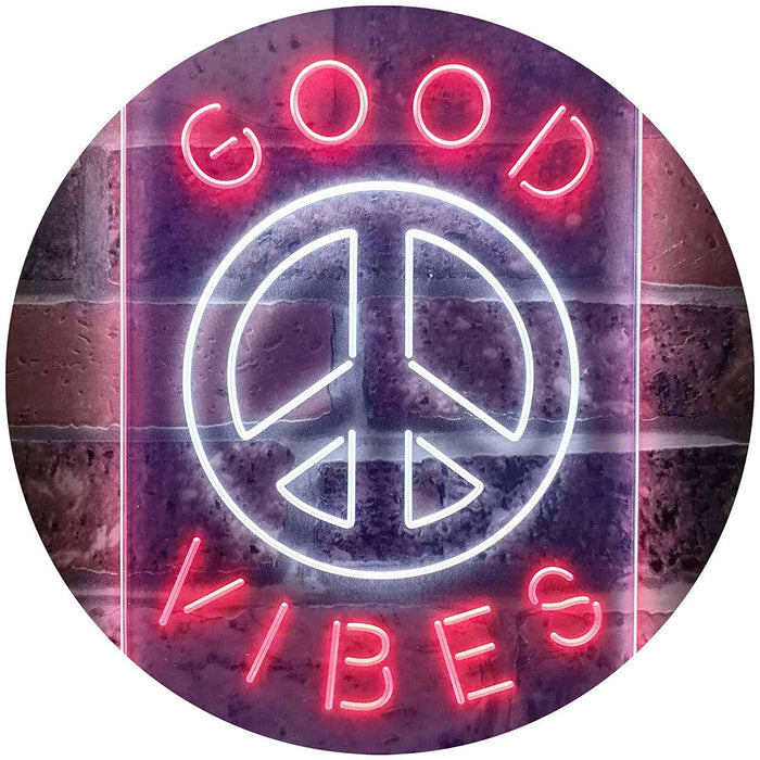 Good Vibes Peace Hippie Bedroom Decor LED Light Sign - Way Up Gifts