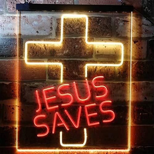 Christian Cross Jesus Saves LED Light Sign - Way Up Gifts