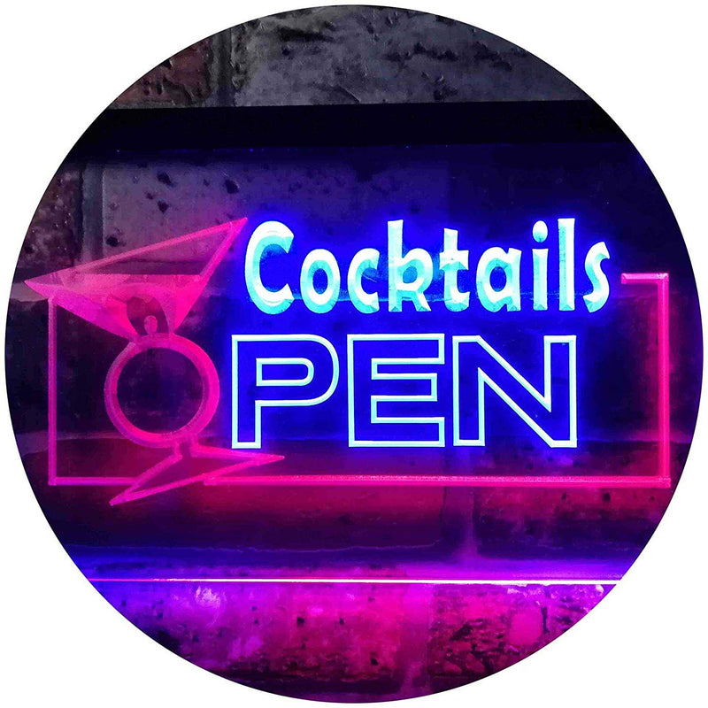 Bar Cocktails Open LED Light Sign - LED Gift Works