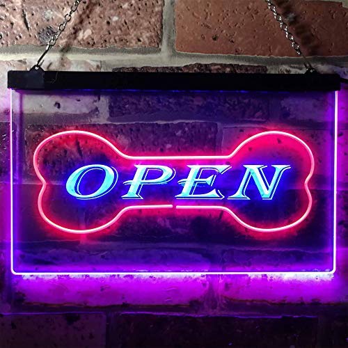 Open Dog Bone Grooming Pet Shop LED Light Sign - Way Up Gifts