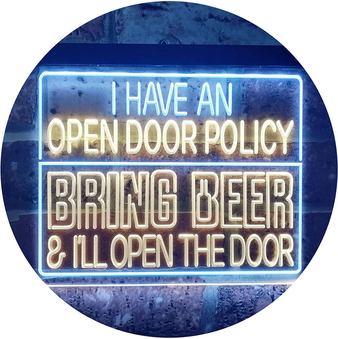 Open Door Policy Bring Beer Open Door LED Light Sign - Way Up Gifts