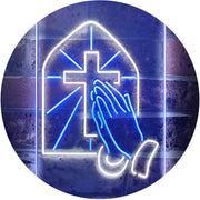 Christianity Cross Hands Praying LED Light Sign - LED Gift Works