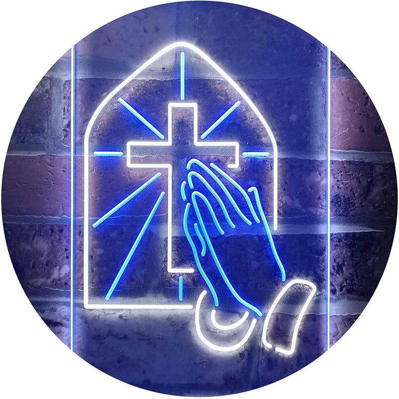 Christianity Cross Hands Praying LED Light Sign - LED Gift Works