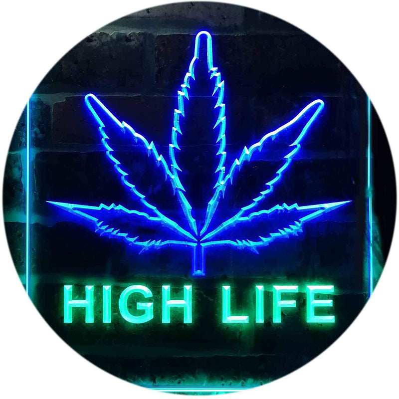 Marijuana Leaf High Life LED Light Sign - LED Gift Works