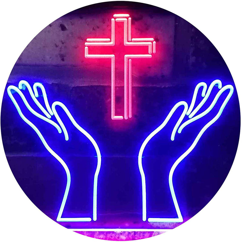 Christianity Hands Cross LED Light Sign - LED Gift Works