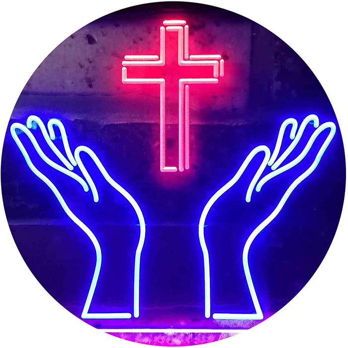 Christianity Hands Cross LED Light Sign - Way Up Gifts