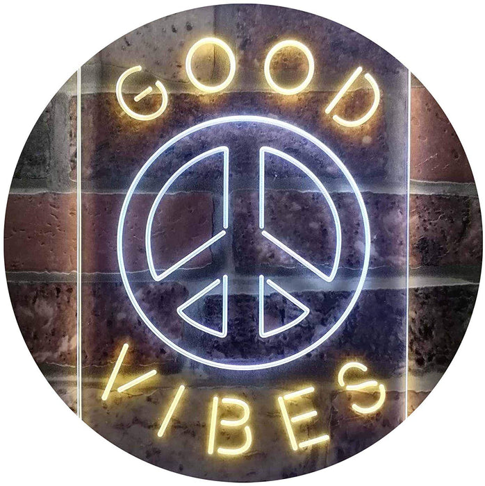 Good Vibes Peace Hippie Bedroom Decor LED Light Sign - Way Up Gifts