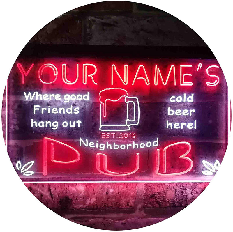 Personalized Neighborhood Pub Bar LED Light Sign - LED Gift Works