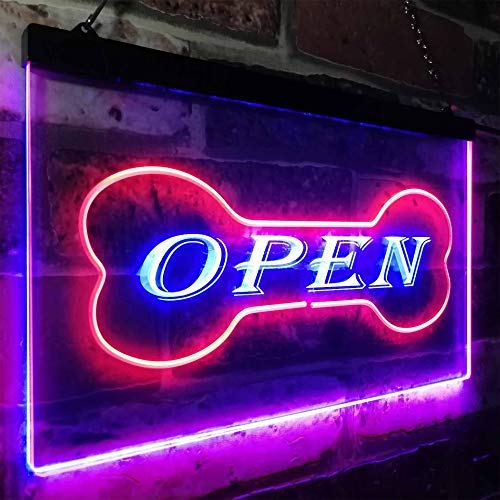 Open Dog Bone Grooming Pet Shop LED Light Sign - LED Gift Works