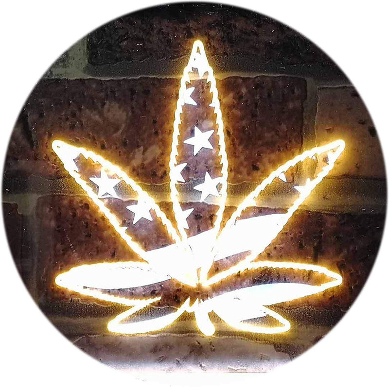 Marijuana Leaf USA Flag LED Light Sign - LED Gift Works