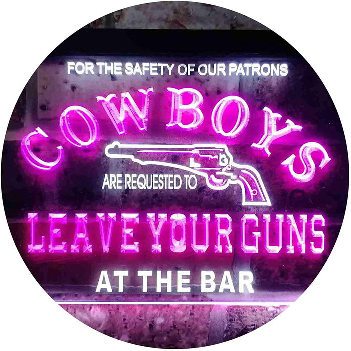 Cowboys Leave Guns Bar Western Decor LED Light Sign - Way Up Gifts