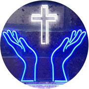 Christianity Hands Cross LED Light Sign - LED Gift Works