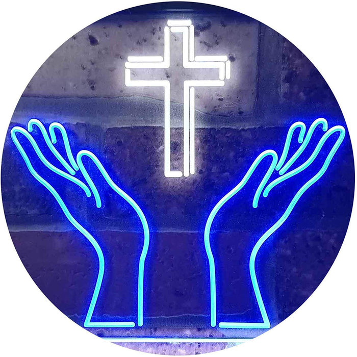 Christianity Hands Cross LED Light Sign - Way Up Gifts