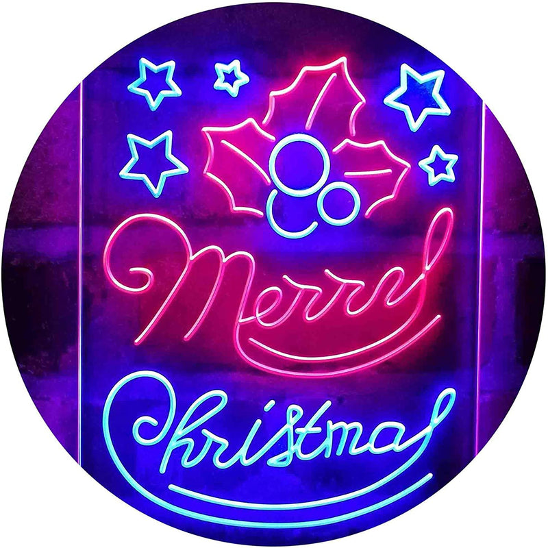 Merry Christmas Holly Leaves Star LED Light Sign - LED Gift Works