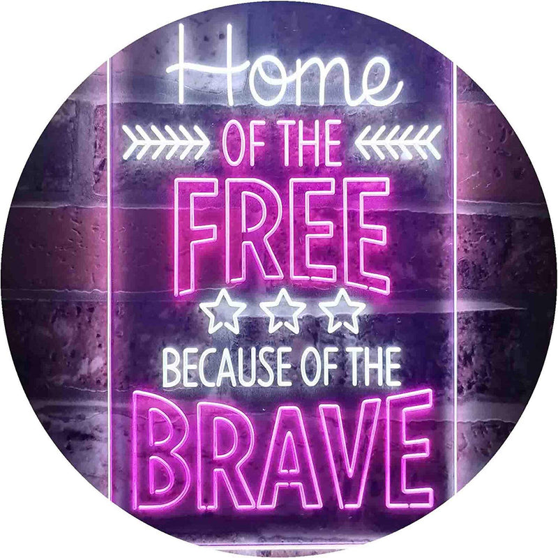 USA Home of The Free Because of The Brave LED Light Sign - LED Gift Works