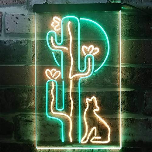 Cactus Wolf Coyote Howling Full Moon LED Light Sign - Way Up Gifts