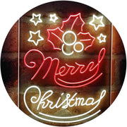 Merry Christmas Holly Leaves Star LED Light Sign - LED Gift Works