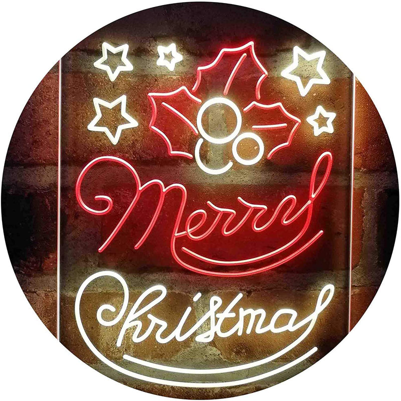 Merry Christmas Holly Leaves Star LED Light Sign - LED Gift Works
