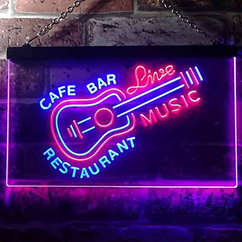 Guitar Cafe Bar Restaurant Live Music LED Light Sign - Way Up Gifts