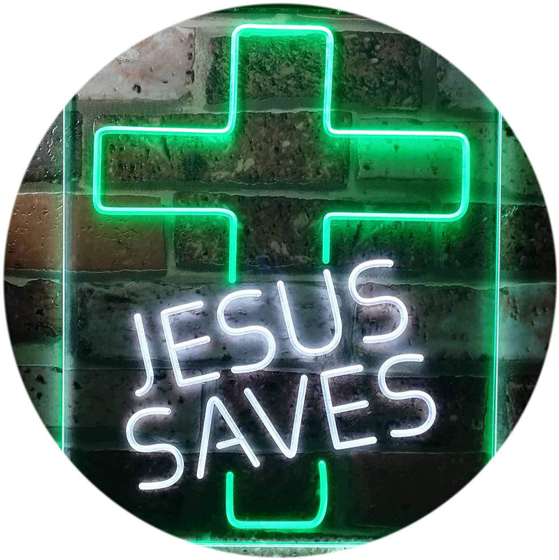 Christian Cross Jesus Saves LED Light Sign - LED Gift Works