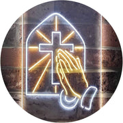 Christianity Cross Hands Praying LED Light Sign - LED Gift Works
