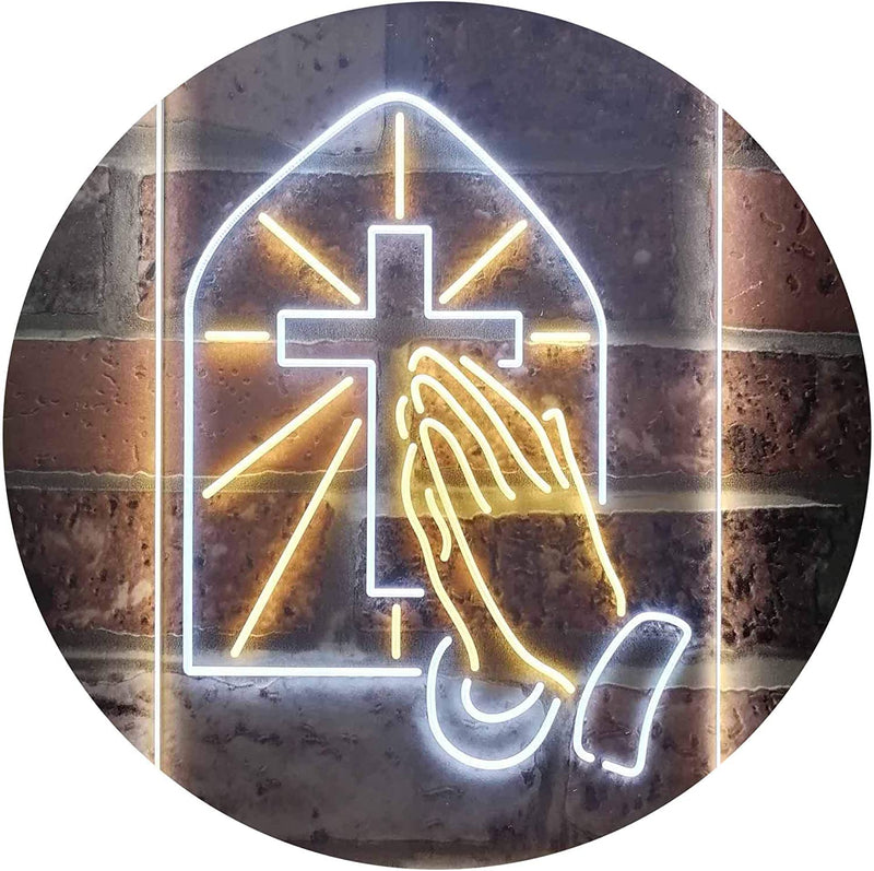 Christianity Cross Hands Praying LED Light Sign - LED Gift Works