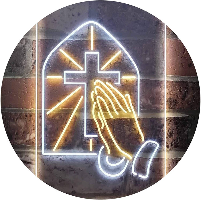 Christianity Cross Hands Praying LED Light Sign - Way Up Gifts